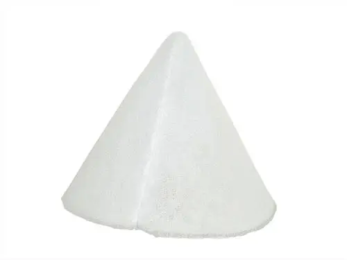 Weißer, kegelförmiger Filter aus Styropor, geeignet für Abluftsysteme. Produkt von Fränkische, positioned auf flacher Unterlage.